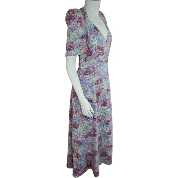 Floret Studios Floral Print Empire Waist Maxi Dress Women's XL Puff Sleeve - Picture 3 of 16